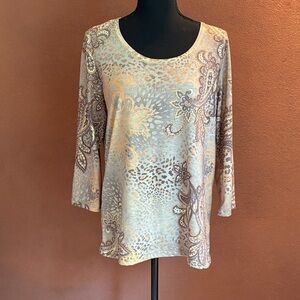 Paisley Print Women's Top - Beige and Brown